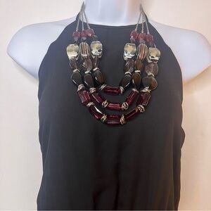 Vintage Multi Strand Statement Necklace Chunky Beaded Lucite Bib Choker